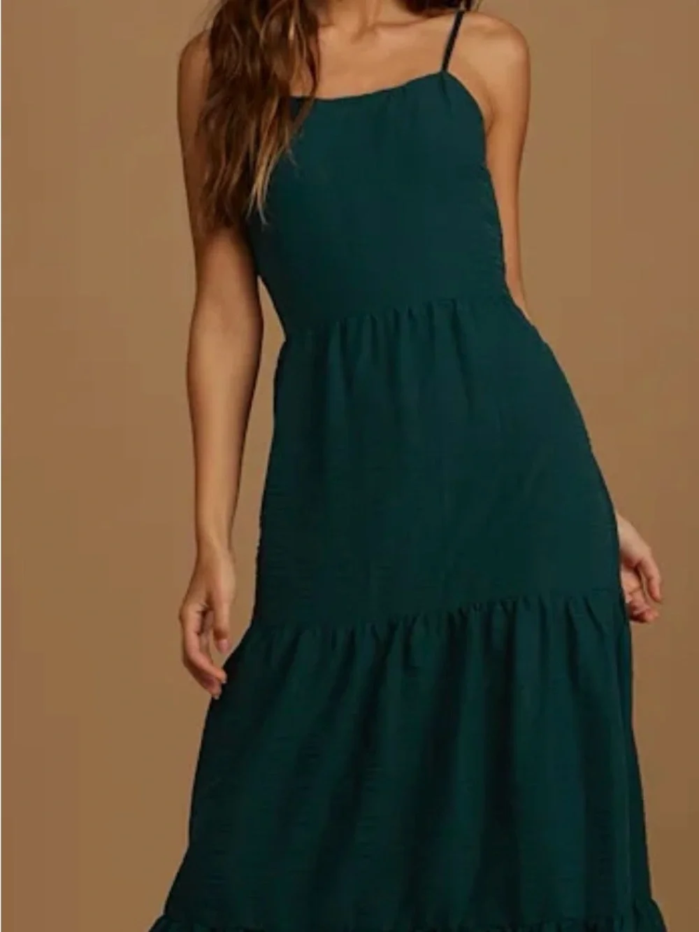 Lulus Women Maxi Dress Tiered Dark Teal Blue Sleeveless Size M